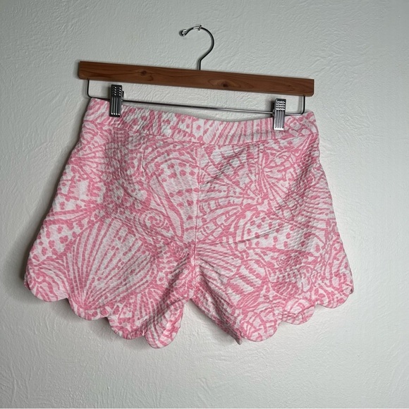 Lilly Pulitzer Pink White Print The Buttercup Stretch Scalloped Cotton Shorts 0 - Picture 3 of 9